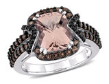 3.50 Carat (ctw) Morganite Ring in Sterling Silver with Black Diamonds